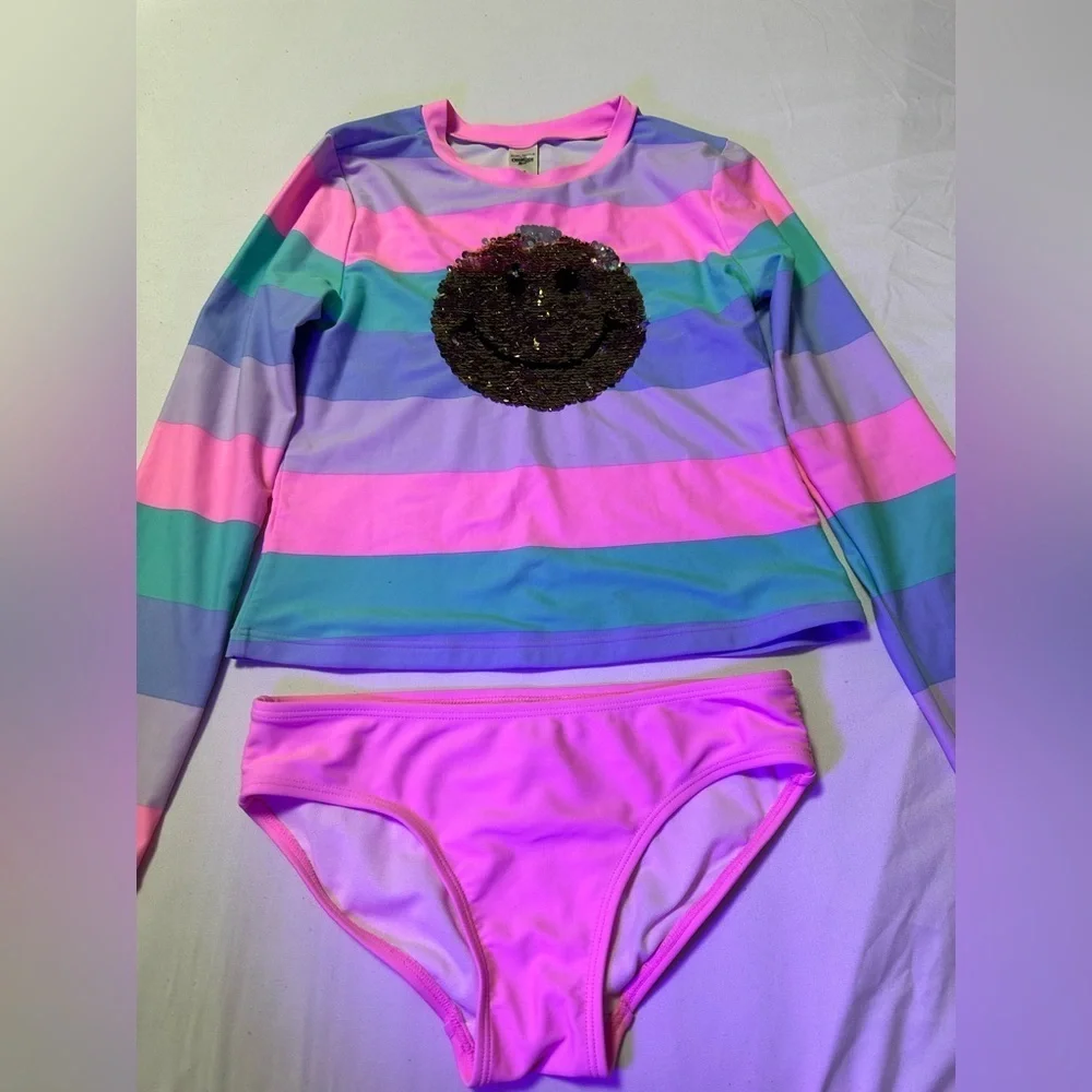 Osh Kosh Girls' Rashguard Set, Rainbow Stripe, Size-12